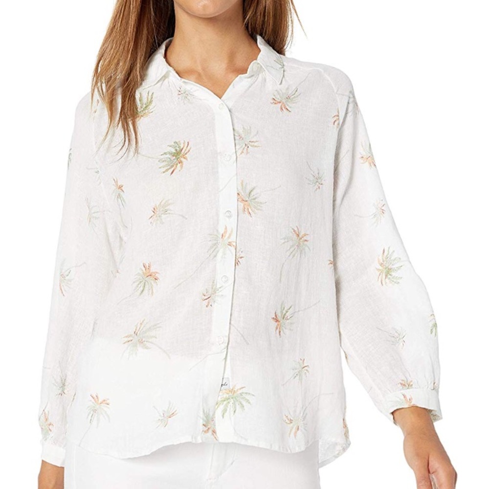 RAILS Natalie Linen Shirt White/Palm Tree M